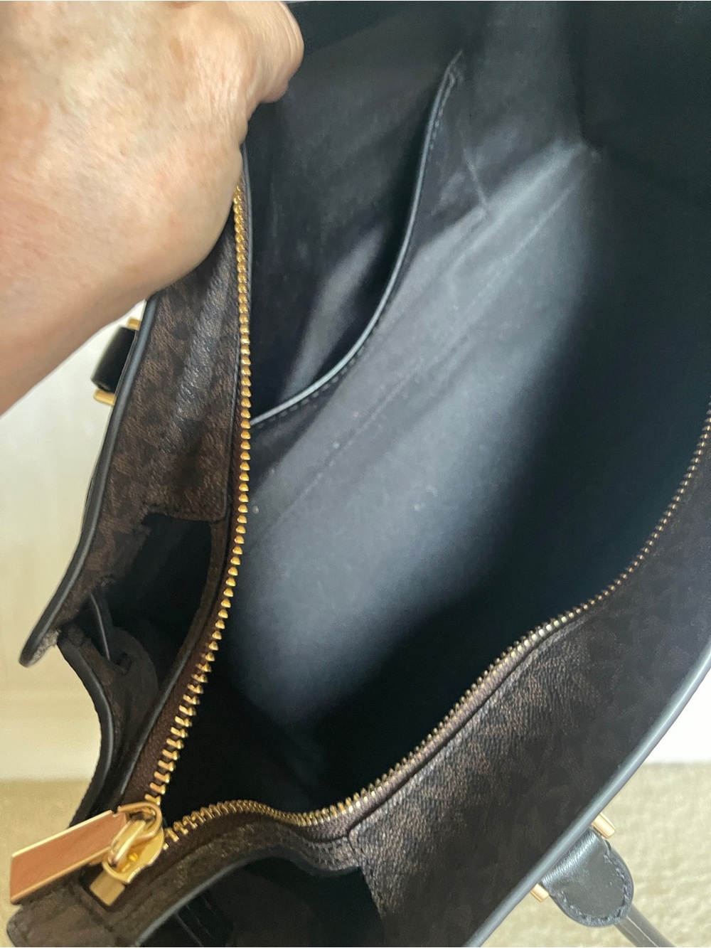 Michael Kors Brown Monogram Tote with Black Handles - Picture 4 of 8